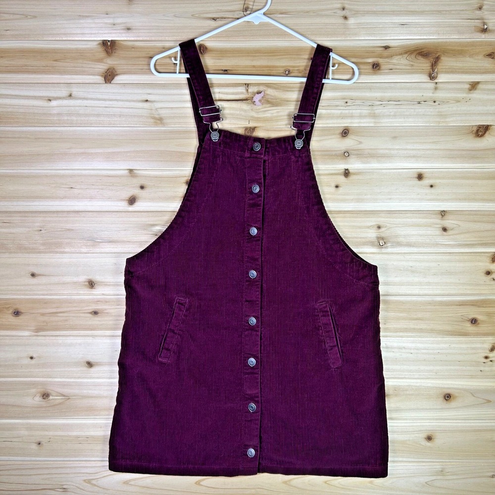 Celebrity Pink Burgundy Corduroy Button-Front Pinafore Dress